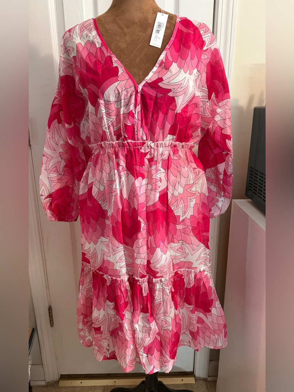 Trina Turk Pink & White Floral Tiered Dress